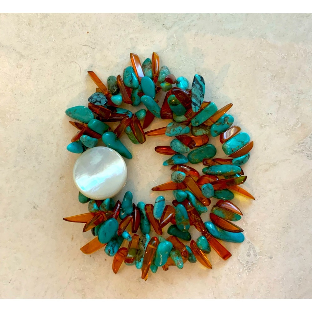Three Strand Amber & Turquoise Bracelet